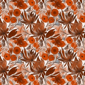 Autumnal Vibes Abstract Watercolor Flower Pattern In Warm Orange And Brown Extra Small