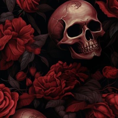 floral skull red