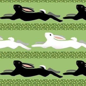 Leaping Black and White Rabbits Stripe