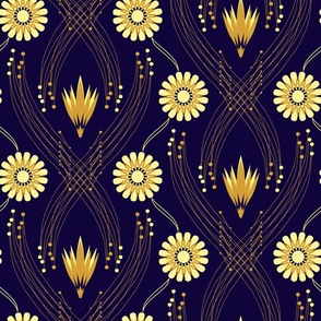 Florals & Curves - 1920s inspired - blue background