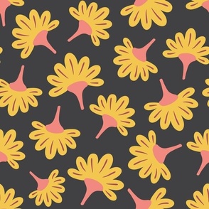 Yellow Flowers with Pink Stems on Charcoal