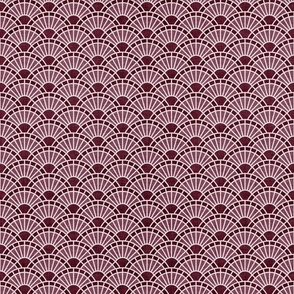 Serene Sunshine- 16 Wine- Art Deco Wallpaper- Geometric Minimalist Monochromatic Scalloped Suns- Petal Cotton Solids Coordinate- sMini- Burgundy- Dark Red