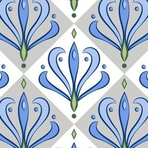 Art Nouveau Blossoms and Diamonds in Periwinkle Blue 