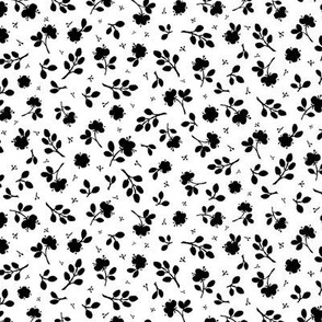 small-Dense - tossed black watercolor florals on white