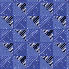 Bold Checkerboard Collage & Geometric Triangles - Blue