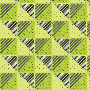Bold Checkerboard Collage & Geometric Triangles - Green