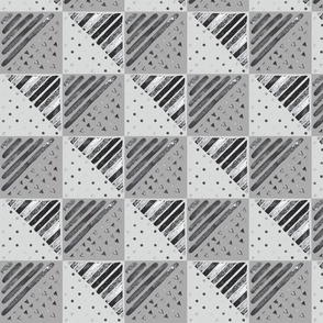 Bold Checkerboard Collage & Geometric Triangles - Grey