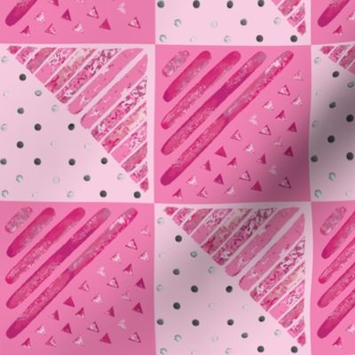 Bold Checkerboard Collage & Geometric Triangles - PInk