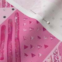 Bold Checkerboard Collage & Geometric Triangles - PInk
