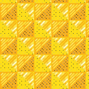 Bold Checkerboard Collage & Geometric Triangles - Yellow