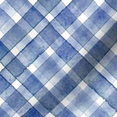 Watercolor navy blue plaid pattern