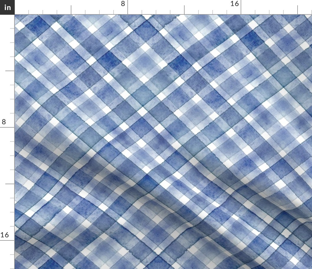 Watercolor navy blue plaid pattern