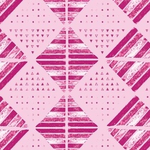 Bold Diamond Checkerboard Collage with Geometric Dots & Triangles - Pink