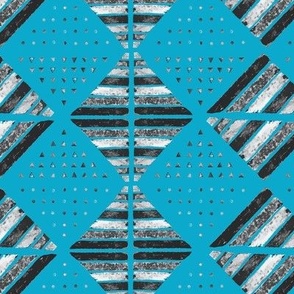 Bold Diamond Checkerboard Collage with Geometric Dots & Triangles - Turquoise