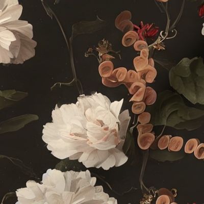 climbing sabrina: moody florals, wildflowers, cottagecore, vintage floral, dark academia, neutral floral wallpaper