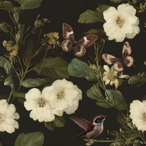 pandora's bird garden: moody florals, wildflowers, cottagecore, dark academia, butterfly floral wallpaper