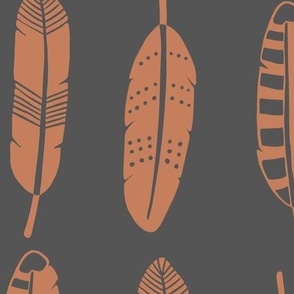 Feathers in gray and terracotta - large