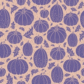 Large Pumpkin Patch Block Print for Halloween in Amethyst and Rose Pink