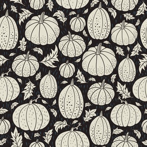 Large Pumpkin Patch Block Print for Halloween in Black and White