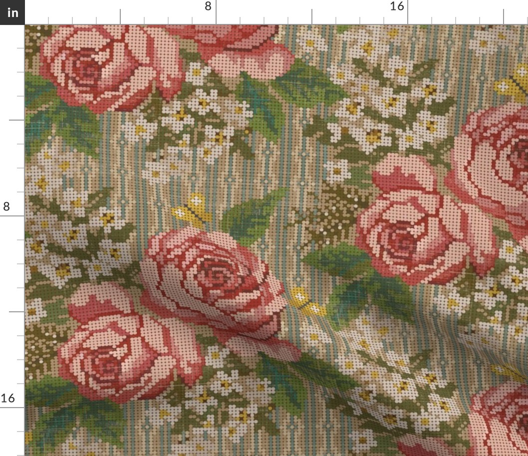 French Country Roses Needlepoint Bouquet