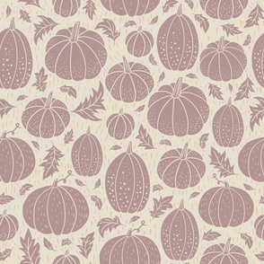 Large Pumpkin Patch Block Print for Halloween in Lilac and Ivory