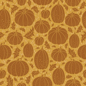 Large Pumpkin Patch Block Print for Halloween in Rust and Gold