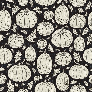 Medium Pumpkin Patch Block Print for Halloween in Black and White 