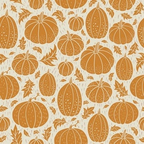 Medium Pumpkin Patch Block Print for Halloween in Bohemian Gold and Ivory 