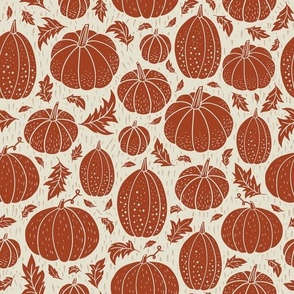 Medium Pumpkin Patch Block Print for Halloween in Rust and Ivory 