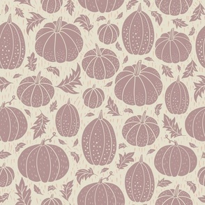 Medium Pumpkin Patch Block Print for Halloween in Lilac and Ivory 