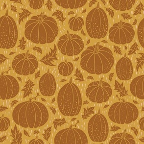 Medium Pumpkin Patch Block Print for Halloween in Rust and Gold 