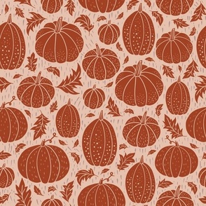 Medium Pumpkin Patch Block Print for Halloween in Rust and Rose Pink 