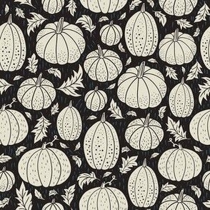 Small Pumpkin Patch Block Print for Halloween in Black and White 