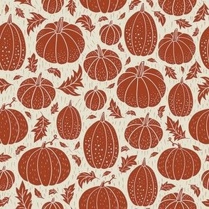 Small Pumpkin Patch Block Print for Halloween in Rust and Ivory 