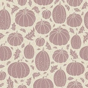 Small Pumpkin Patch Block Print for Halloween in Lilac and Ivory 