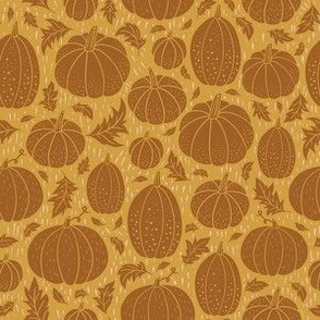 Small Pumpkin Patch Block Print for Halloween in Rust and Gold 