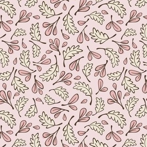 Autumn Leaves | Pink, Cream and Brown | Whimsical Hand Drawn