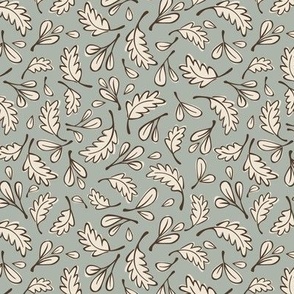 Autumn Leaves | Dusty Sage Green and Cream Ecru | Casual Hand Drawn