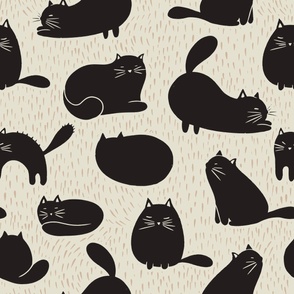 Large Cat Block Print in Black and White