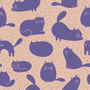 Large Cat Block Print in Purple and Rose Pink