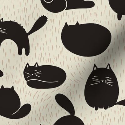 Medium Cat Block Print for in Black and White