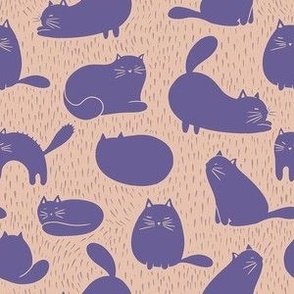 Small Cat Block Print in Purple and Rose Pink