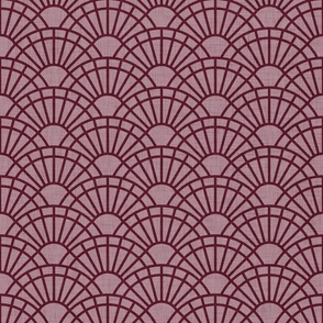 Serene Sunshine- 16 Wine on Wine- Art Deco Wallpaper- Geometric Minimalist Monochromatic Scalloped Suns- Petal Cotton Solids Coordinate- Small- Burgundy- Dark Red