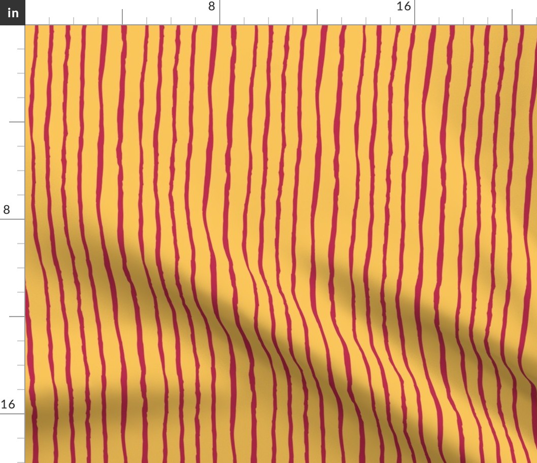 Wobbly Circus Stripe in  magenta red, gold yellow stripe