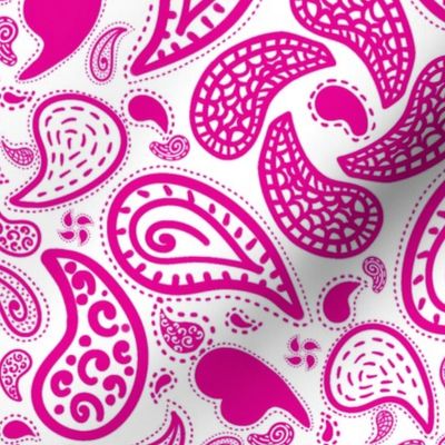 Hot pink paisleys on white background - large