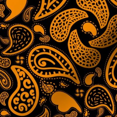 Orange paisleys on black background