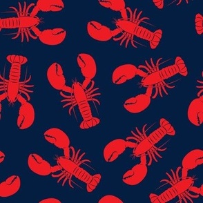 lobsters - red on navy tossed - LAD23