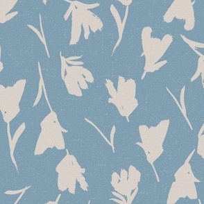 Taupe flowers on grey blue w texture