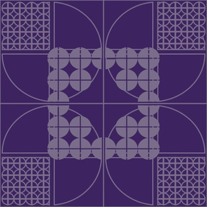 Geometric tiles of circles, squares onPurple Plum Deep Purple - Wallpaper Bedding