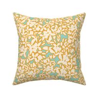 Medium // Tropical Floral Blossoms - Teal and Mustard Allover Flower Print